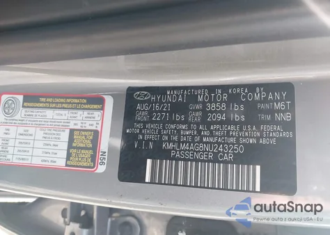 2022 Hyundai Elantra Sel z USA, uszkodzony, nr VIN KMHLM4AG8NU243250